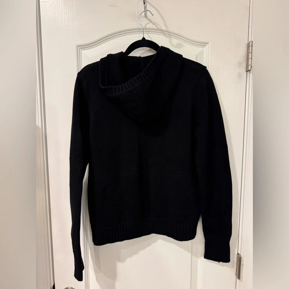 Ralph Lauren Black Zip-Up Hooded Cardigan with Gold Crest - Picture 2 of 4